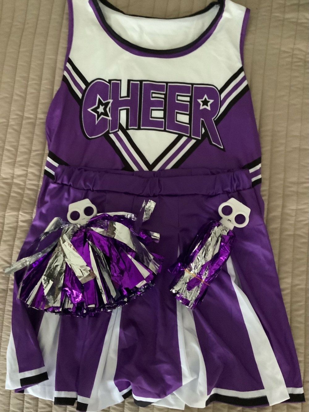 Purple Cheerleader Kids Costume with Pom Poms